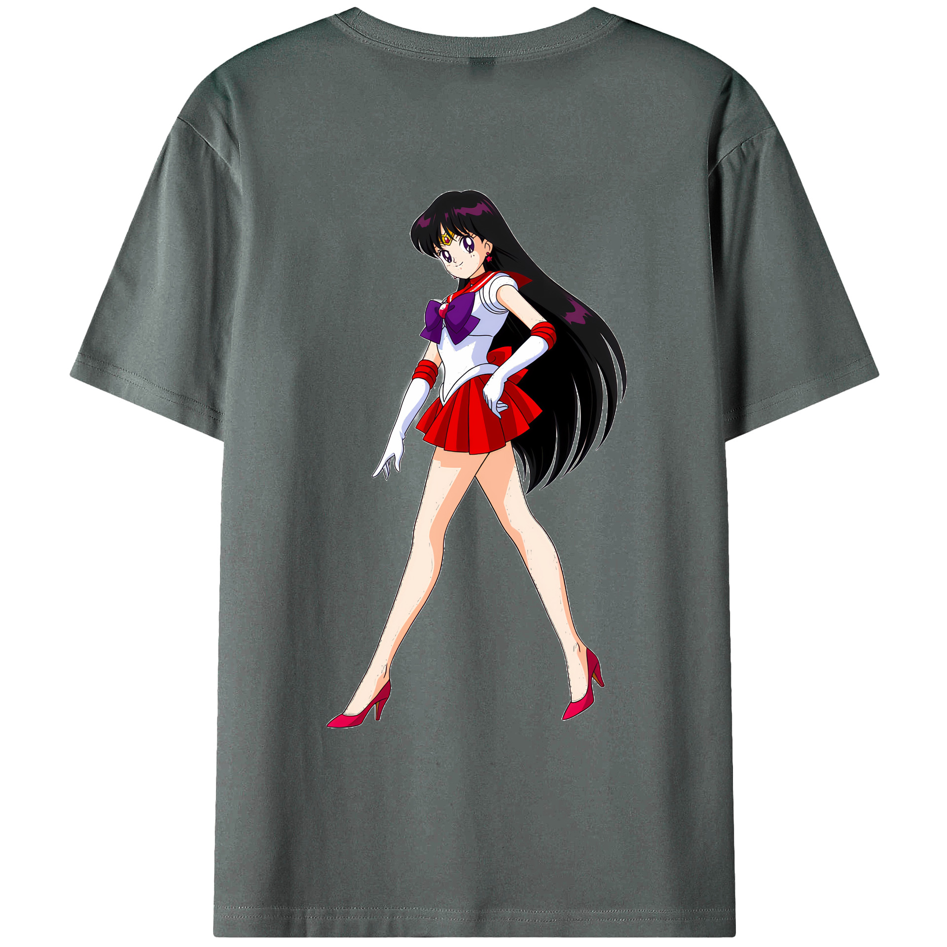 （画像用） 美少女戦士セーラームーン 火野レイ ひの レイ Sailor Moon Hino Rei （セーラーマーズ,Sailor Mars） 綿100％ メンズ半袖Tシャツ（バックプリント） 通気性